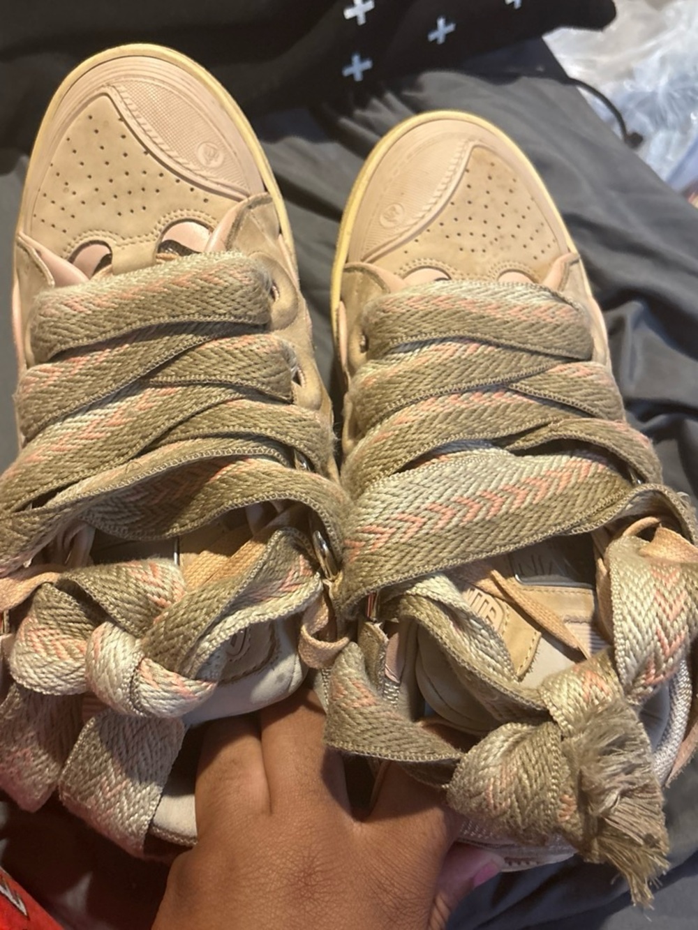Women's Tan High-Top Sneakers with Extra-Wide Woven Laces